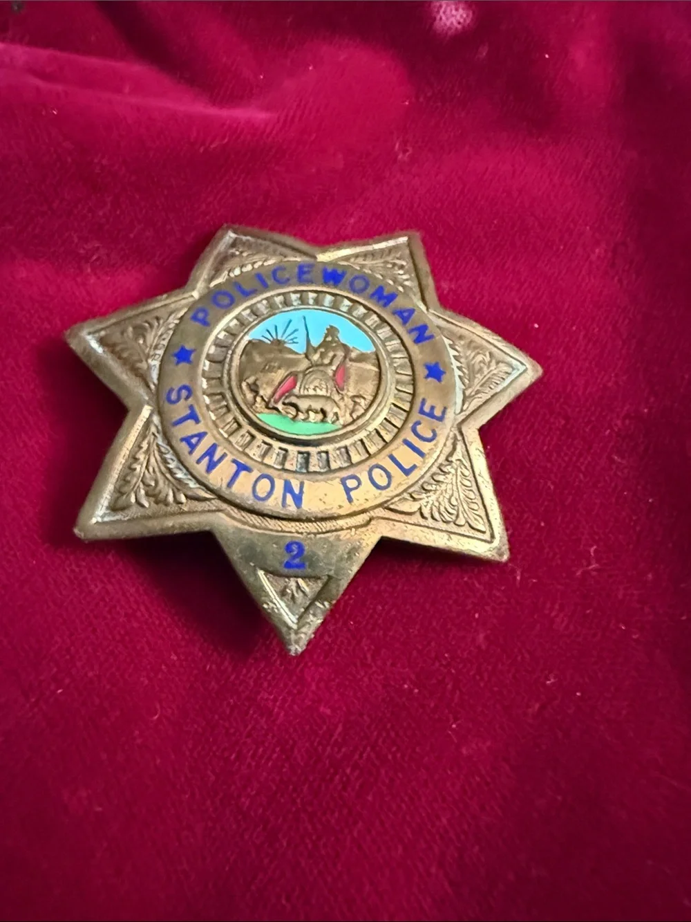 Gold-Tone Policeman Star Brooch with Blue Enamel Accents
